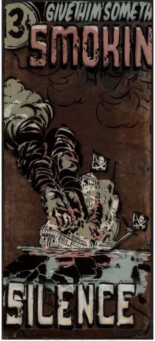 FAILE - UNTITLED - ORIGINAL: FAILE (b. 1975) Untitled, 2005 Original. 1/1. Acrylic and spray paint on wood. 32 x 14 inches (81.3 x 35.6 cm) Signed and dated in pencil to reverse. FAILE (Pronounced "fail") is a Brooklyn-based arti