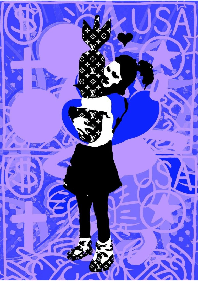 DEATH NYC - BOMB GIRL 2 - BANKSY X KEITH HARING: DEATH NYC - BOMB GIRL 2 - BANKSY X KEITH HARING Size: 45cm x 32cm Edition of 100 + Artists Proofs Print is signed and dated by DEATH NYC. Paper: Fine art 300 gsm paper. Comes with Certificate of Authe