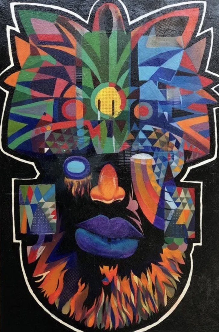 CLAIRFOSTER BROWNE - ANCIENT ONE - ORIGINAL: Clairfoster Browne, Ancient One Acrylic, spray paint on canvas Original. 1/1. 37.5 x 25.5 inches. Clairfoster Josiah Browne is a self taught artist from Los Angeles. His artistic inspiration was spark