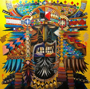 CLAIRFOSTER BROWNE - JOY BY JOURNEY - ORIGINAL: Clairfoster Browne, Joy By Journey Acrylic, spray paint on canvas Original. 1/1. 40 x 40 inches. Clairfoster Josiah Browne is a self taught artist from Los Angeles. His artistic inspiration was sparke