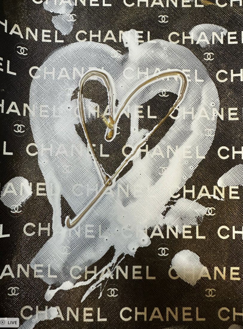 CON ARTIST - IN LOVE WITH THE COCO - ORIGINAL - RARE: Con Artist - In Love With The Coco Embossed leather with Gucci logo and acrylic paint, hand painted. Original. 1/1. Hand signed in paint. 8 x 11 In. From the sold out I Spent Too Much original series.