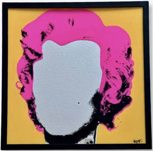 IMBUE - 15 MINUTES - ORIGINAL: Imbue - 15 Minutes (Pink / Yellow) Original 1/1. One of the original nine Marilyn works from the Shotgun show opening, not smaller version released later. Screen printed mirror, Marilyn face is full r