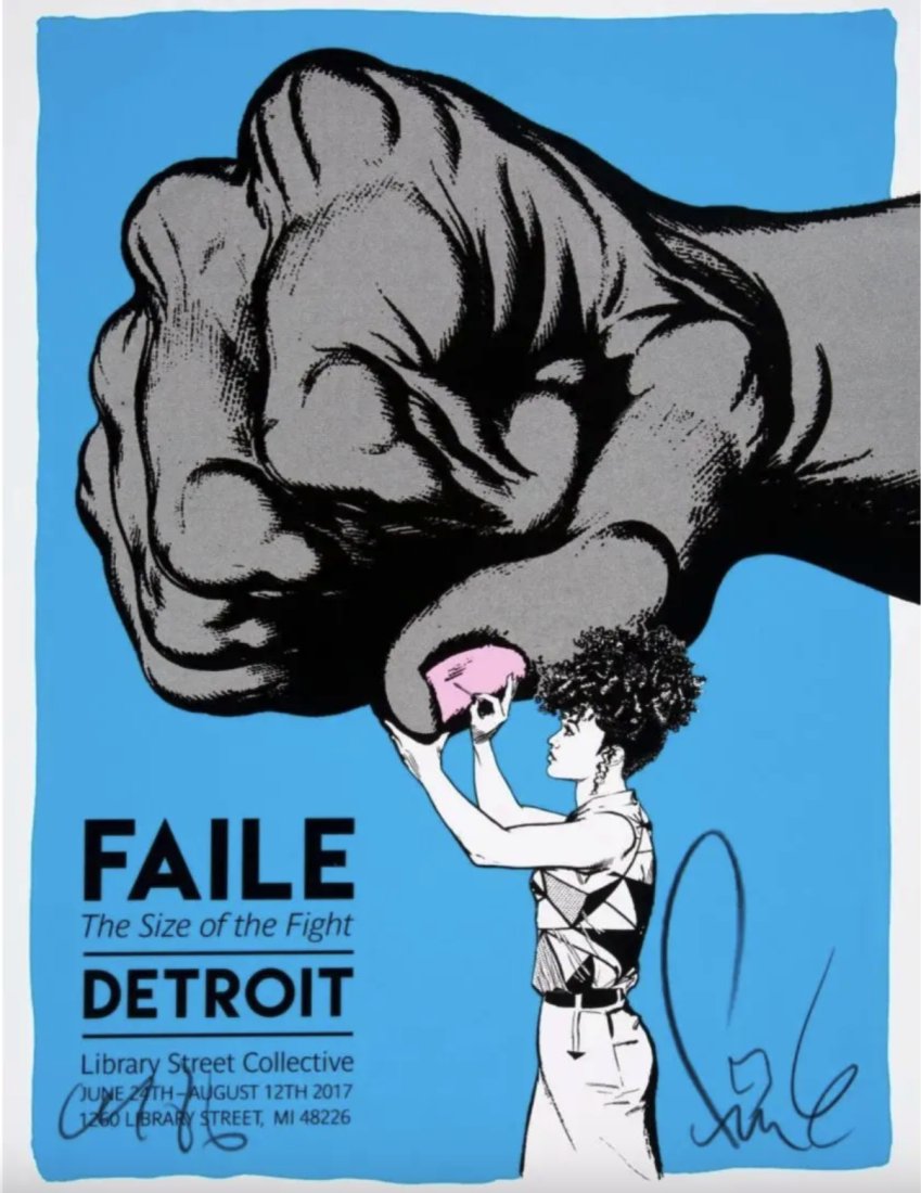 FAILE - SIZE OF THE FIGHT (PINK): FAILE (b. 1975) Size of the Fight Show Print (Pink), 2017 Screenprint in colors on French paper 24 x 18 inches (61 x 45.7 cm) (sheet) Ed. 100 Signed in pencil along lower edge, numbered in pencil to r