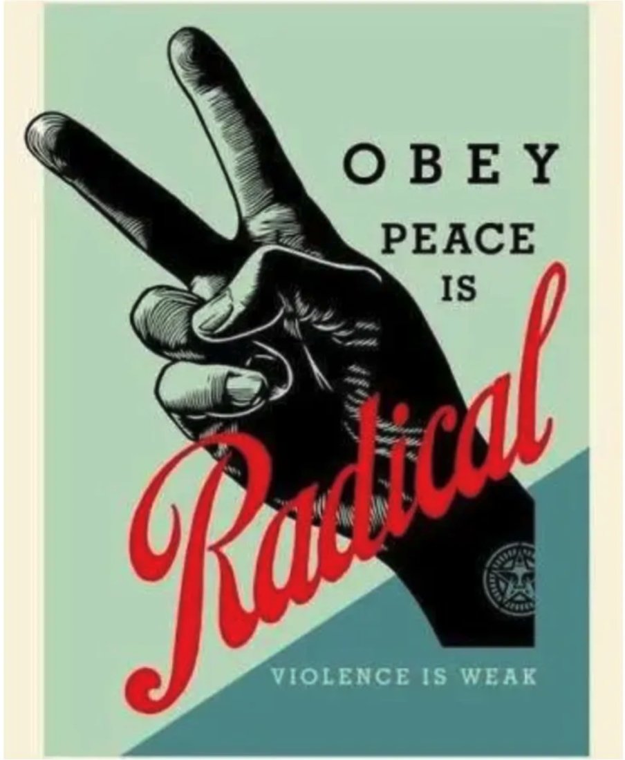SHEPARD FAIREY - RADICAL PEACE: Shepard Fairey - Radical Peace Silkscreen/Serigraph - Signed 61 x 91 cm (36 x 24 inch) offset print on cream Speckle Tone paper. Signed & Dated by Shepard Fairey. From Shepard: Here's a new screen pri