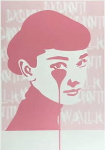 PURE EVIL - FUNNY FACE AUDREY (HEPBURN): Artist: Pure Evil Funny Face Audrey (Hepburn) Edition of 100 Size: 35 x 50 cm 1 Colour Screen Print Signed and numbered Hand screenprinted by Pure Evil on our new 6 station screenprinting carousel. Au