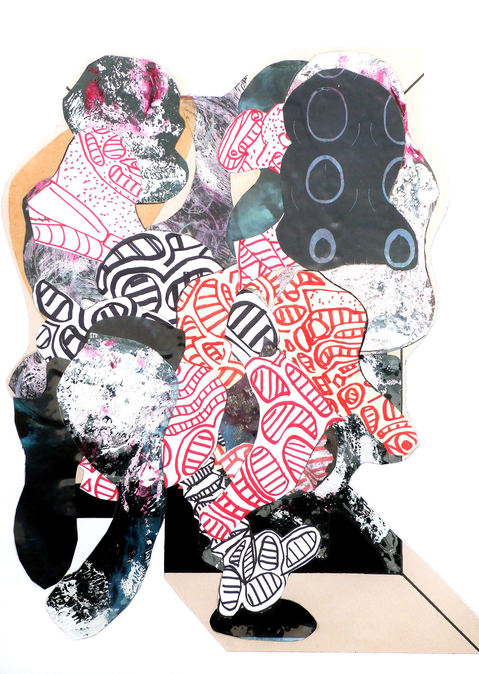 PASCAL MARLIN - CARCASS # 3: Artist: PASCAL MARLIN Title: CARCASS # 3 Description: mixed media on paper / collage Size: 70 X 50 cm Year: 2022 The artist plays with superimpositions, which are clearly visible when one stands on th