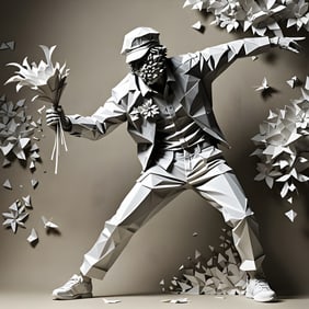 CON ARTIST - BANKSY FLOWERS THROWING FLOWERS - ORIGINAL - XXL CANVAS