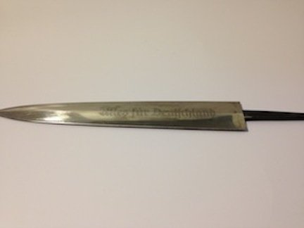 Inglorious Bastards Screen Used Hero Prop Blade: This gorgeously detailed Hero used screen blade was sharpened on screen by Til Schweiger character in Quentin Tarantino\\\'s Inglorious Bastards. The scene prior to the infamous bar standoff in France