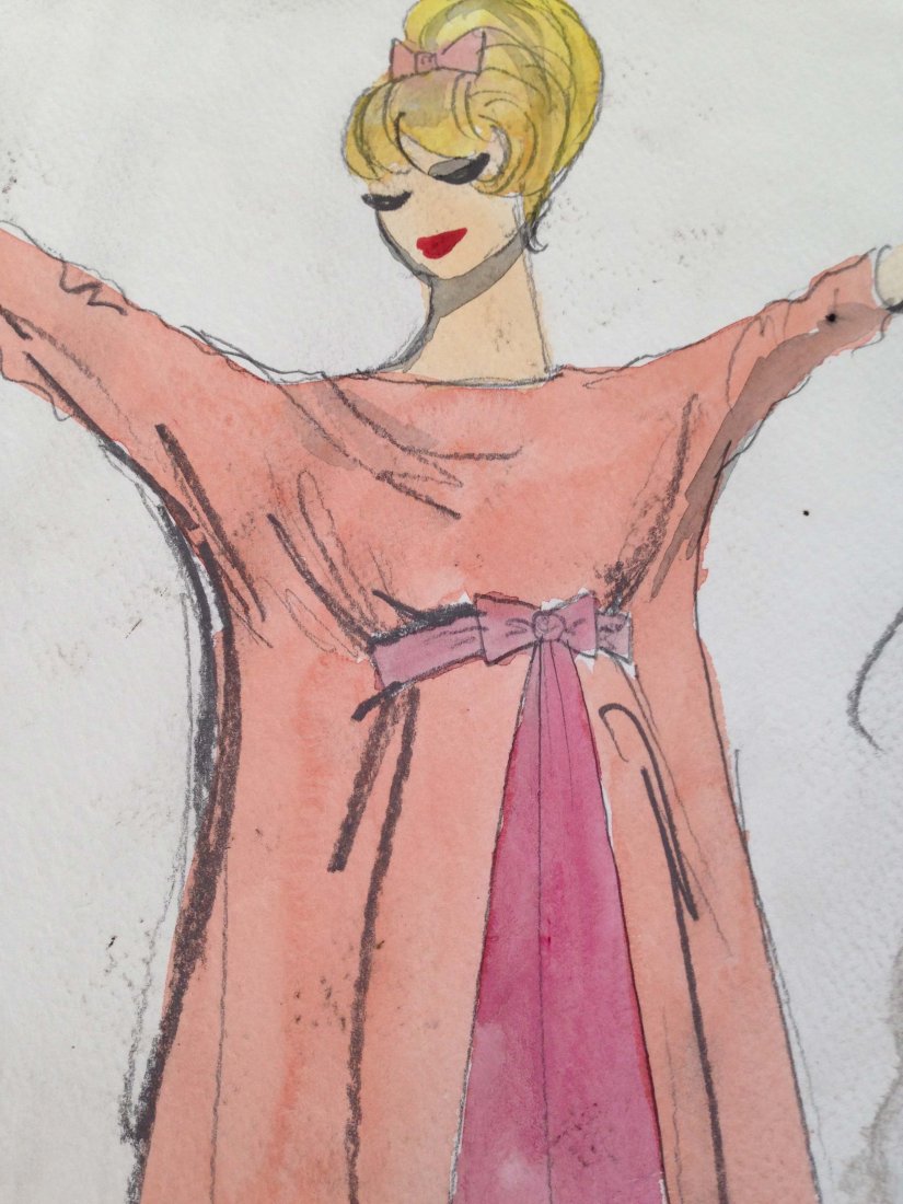 This is a hand drawn Edith Head "The Lucy Show Sketch": This is a hand drawn, vintage wardrobe sketch by costume legend Edith Head for "The Lucy Show". Edith Head won eight Academy Awards during her prolific career, more than any other woman. The sketch fe
