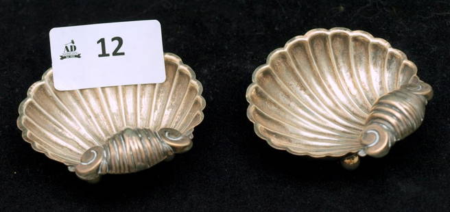 Pair Shell Salts: Pair of Fine Hallmarked Sterling Silver Shell Salts, 26 grams, Birmingham 1900.