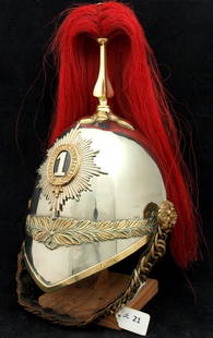 Dragoons Helmet: 1st (Royal) Dragoons Other Ranks helmet having the original chin scales and leather lining. Display stand not included.