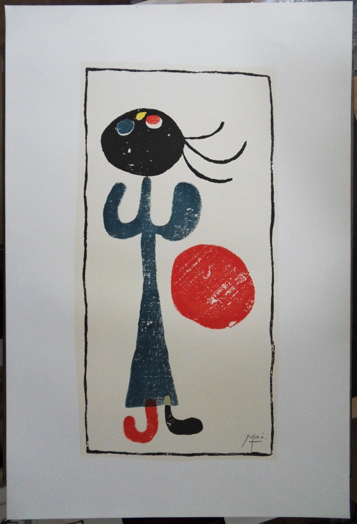 MIRO Joan : "Girl & Red Ball" - ORIGINAL SIGNED: ARTIST : MIRO Joan TITLE : Girl with red ball MEDIUM : Stone lithograph PAPER : Arches Vellum SIGNATURE :
