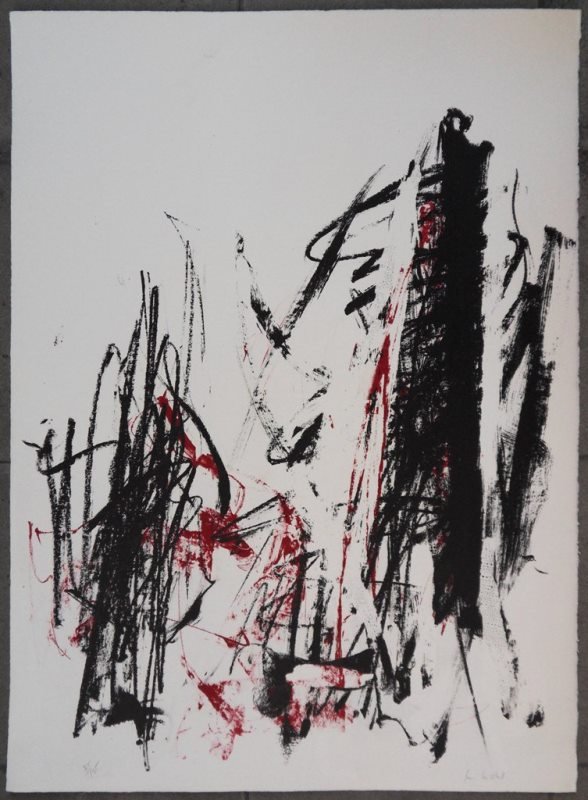MITCHELL Joan : Original handsigned lithograph "Trees: ARTIST : MITCHELL Joan TITLE : Trees with red MEDIUM : Stone lithograph printed by Mourlot PAPER : Arches Vellum