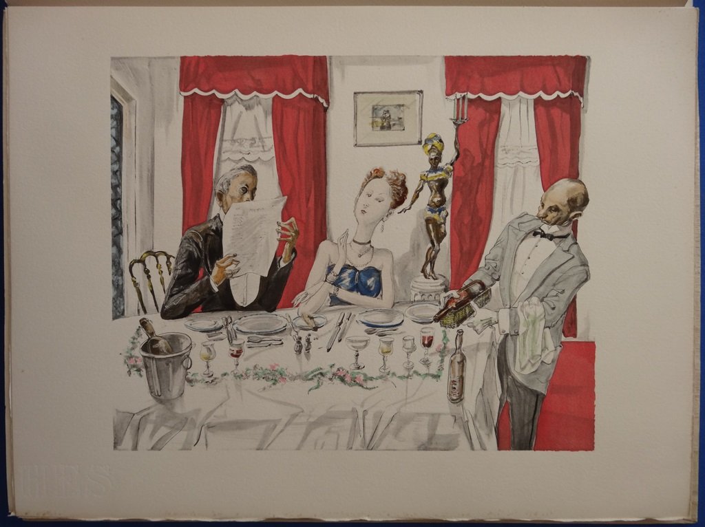 Vins : 21 lithos by DUFY, UTRILLO, FOUJITA, COCTEAU...: - PRESENTATION : tall in-4 in leaves under folder & slipcase. - ILLUSTRATION : 21 original lithos & etchings by Jacques VILLON, Raoul DUFY (2), Max JACOB (2), Andre DERAIN (2), Maurice UTRILLO (2), Mo