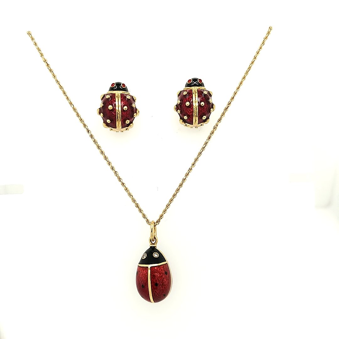 A Pair of Lady bug earrings & Pendant (1 of 4)