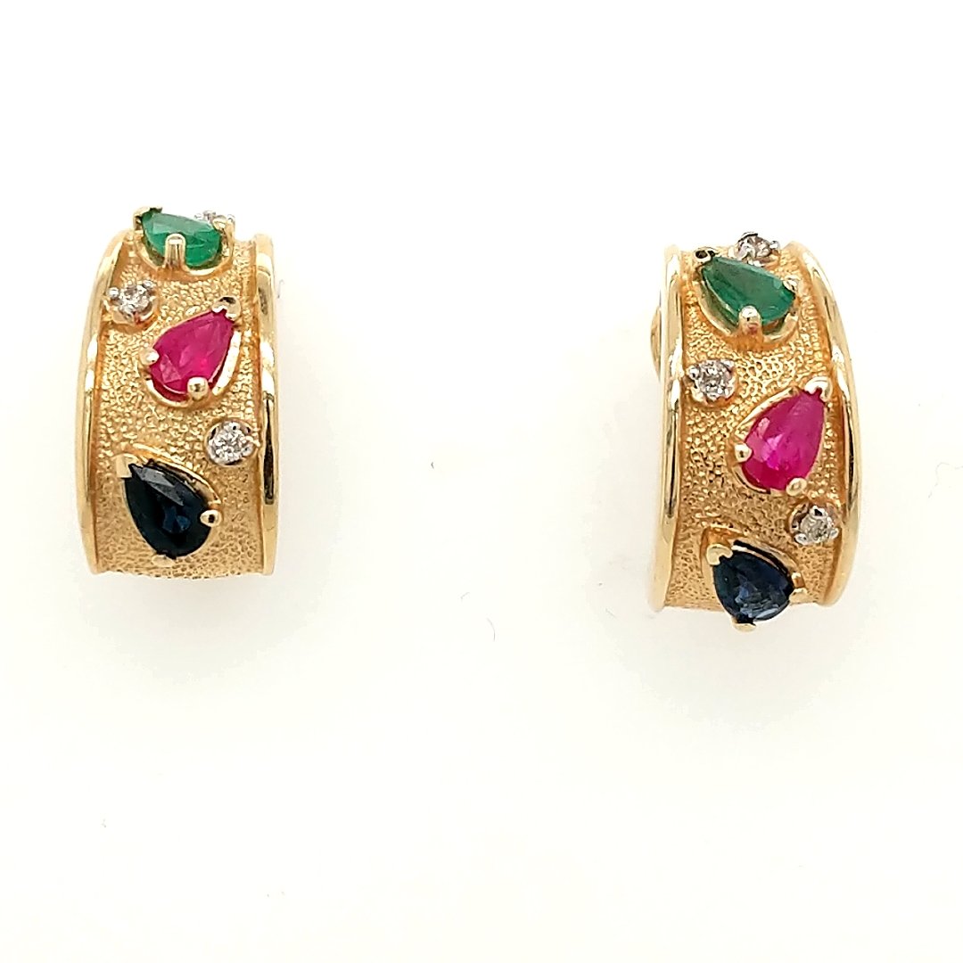 A Pair of Emerald, Sapphire & Ruby Earrings (1 of 2)