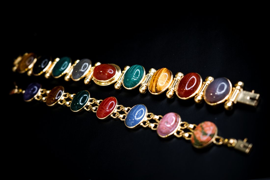 A Pair of 14k Yellow Gold Scarab Bracelets (1 of 6)