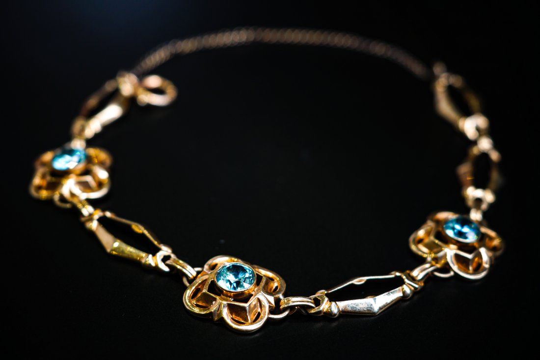 14K Yellow gold Blue Zircon Bracelet (1 of 4)