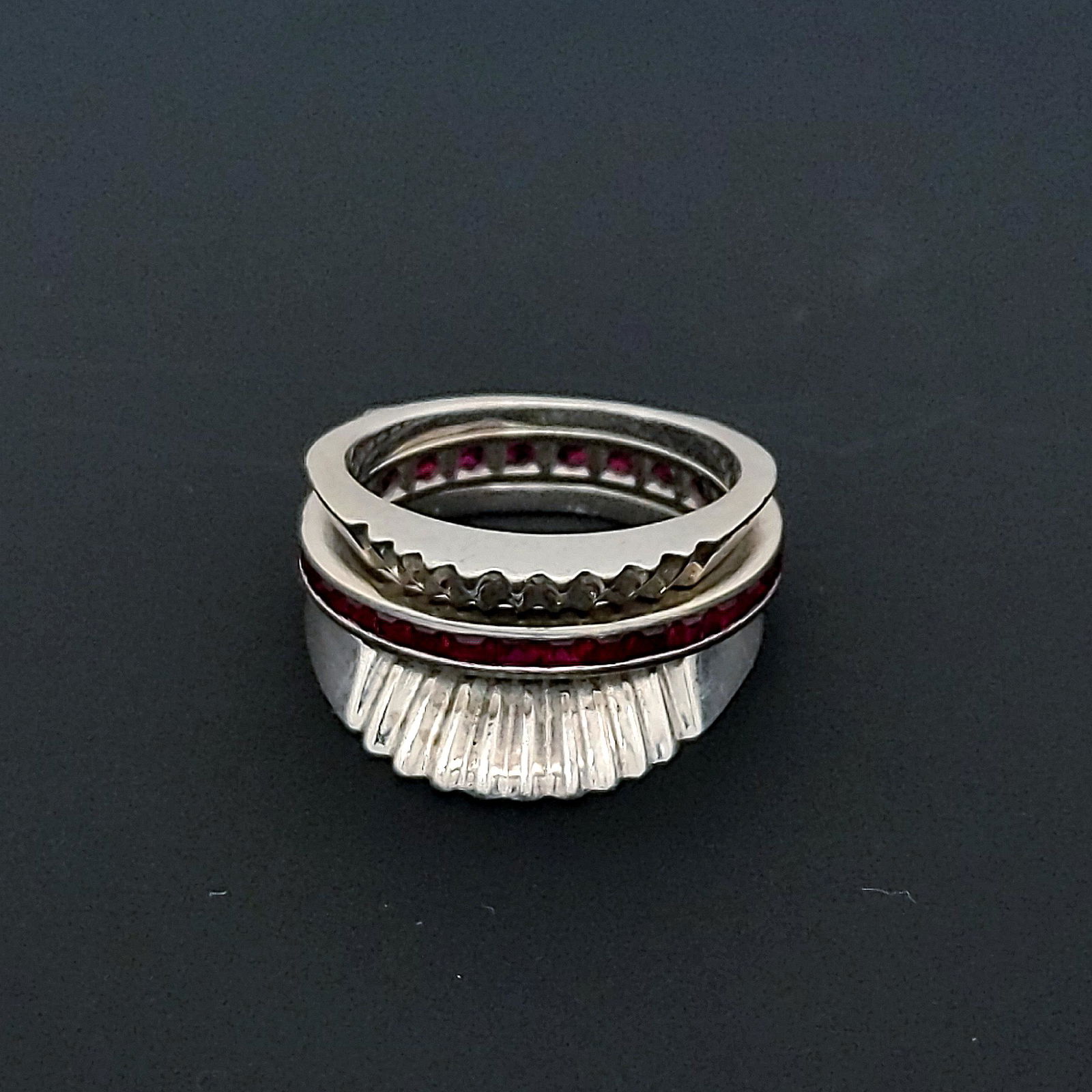 White Gold and Ruby Ring with Decorative Jacket (1 of 7)