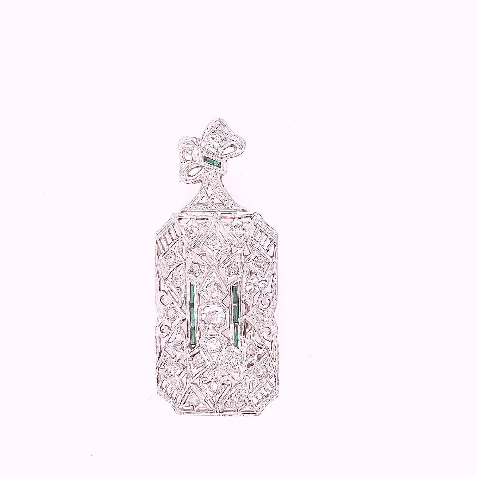 Platinum, Diamond and Emerald Pin/ Pendant (1 of 2)