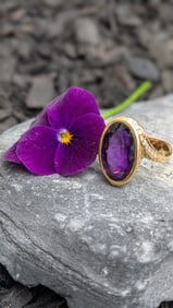 Mid Modern Amethyst and Diamond Ring