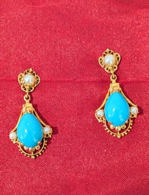 Turquoise and Pearl Earrings