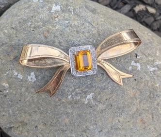 Citrine and Diamond Bow Brooch