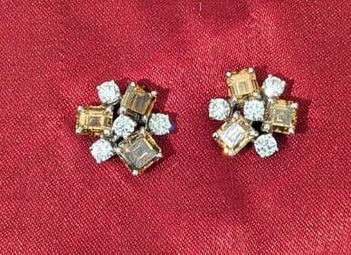 Champagne and White Diamond Cluster Earrings