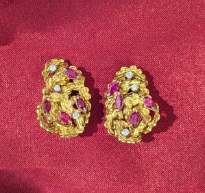 Retro Ruby and Diamond Earrings
