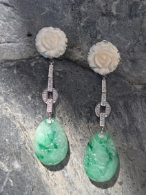 Art Deco Jade and Diamond Earrings