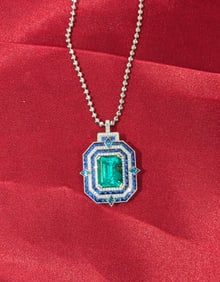 Art Deco Emerald, Sapphire and Diamond Pendant