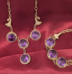 Vintage Synthetic Sapphire Bracelet and Necklace Set