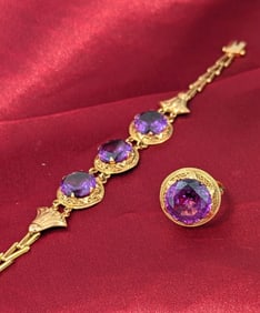 Vintage Synthetic Sapphire Bracelet and Ring Set