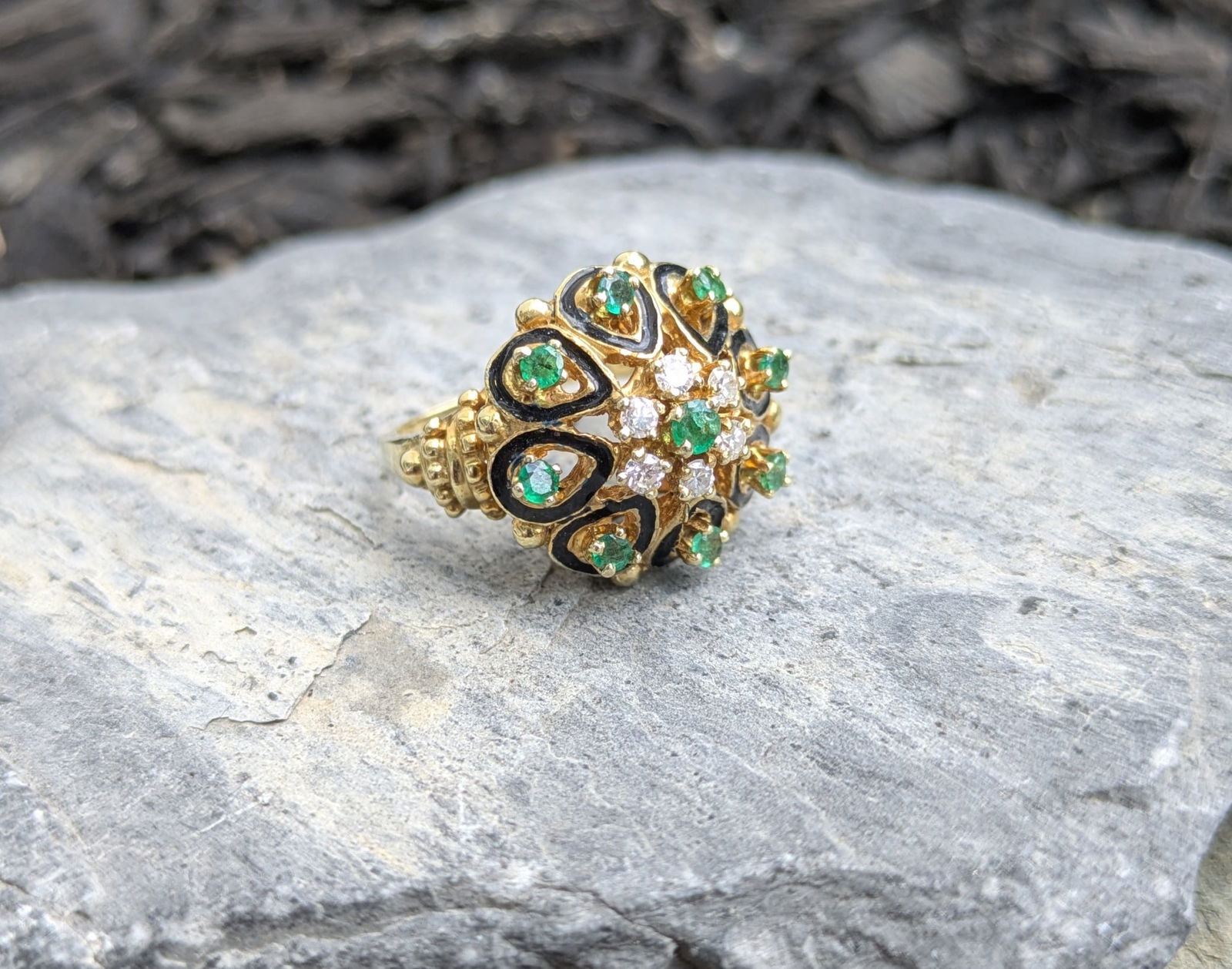 Vintage Emerald, Diamond and Enamel Ring (1 of 6)