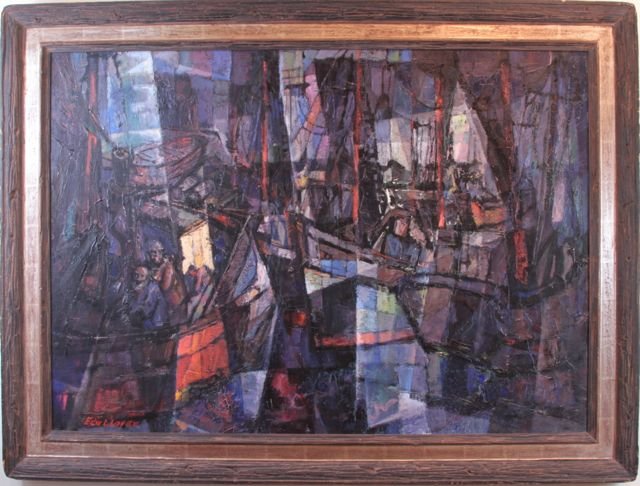 Loper Edward L. Sr., American, "The Fishing Fleet": American(1916-2011) Oil on Canvas. Signed Lower Left. 30" x 42"