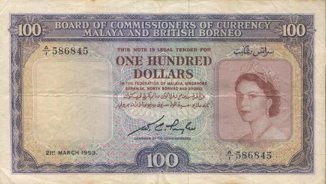 Malaya & British Borneo, 1953, $100. VF (1 of 1)