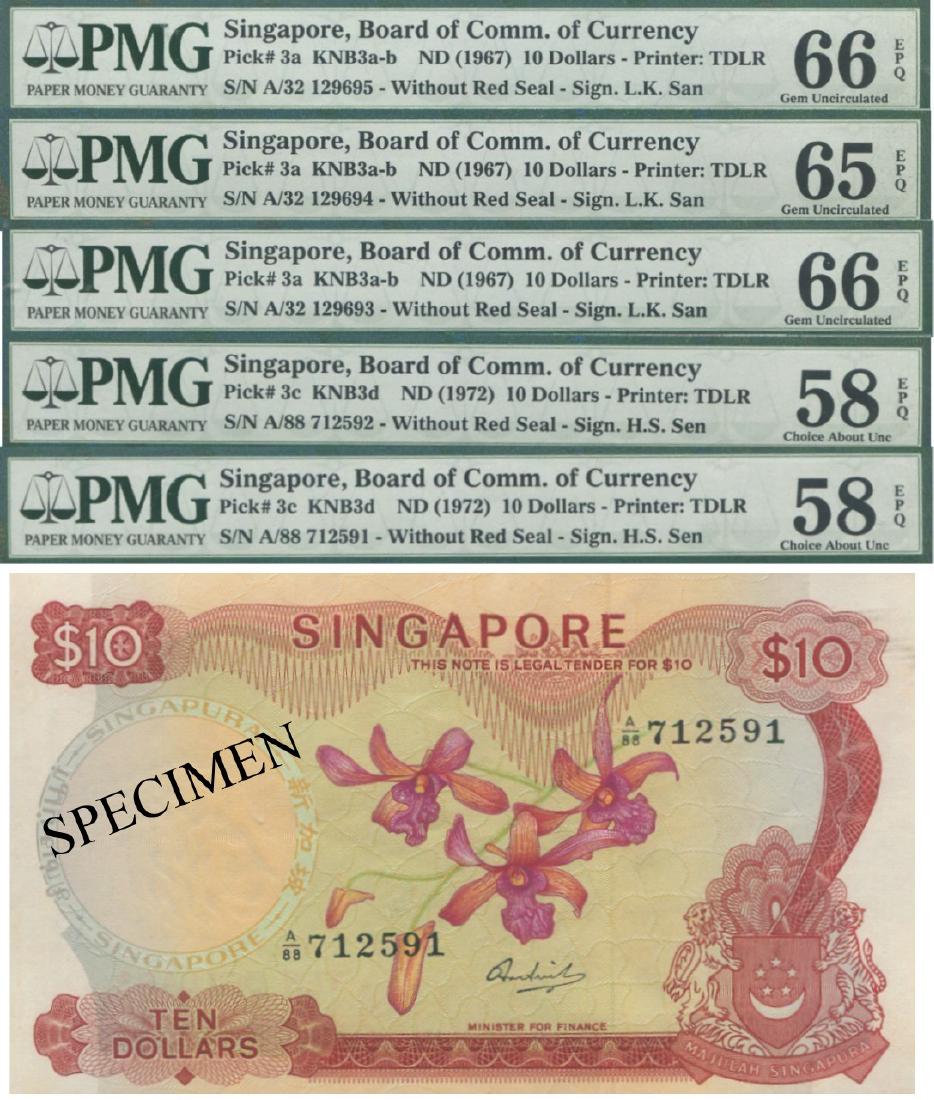 SG, Orchid, 1972, $10, consecutive 5pcs, H.S.S (1 of 1)