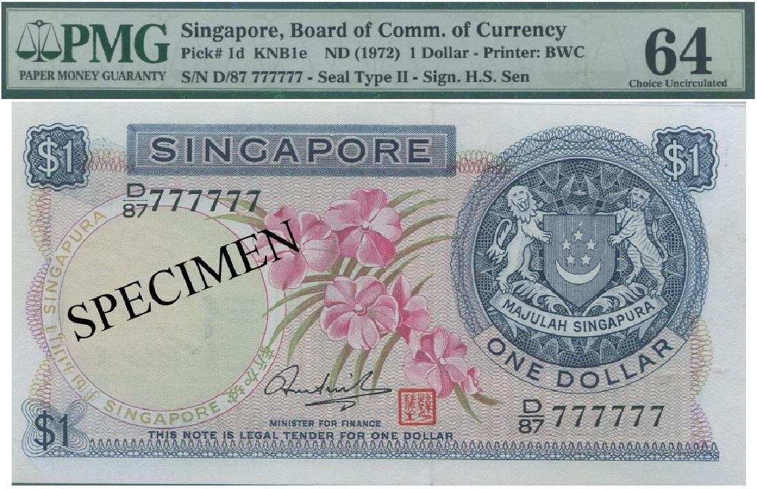 SG, Orchid, $1, D/87 777777 HSS with red seal. PMG UNC (1 of 1)