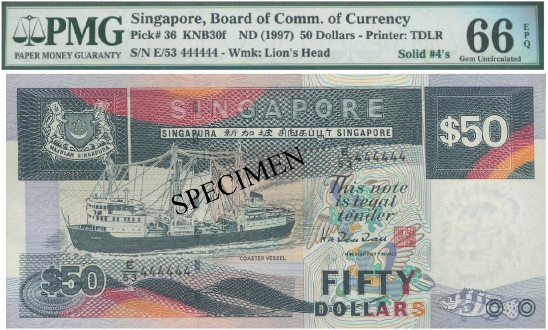 SG, Ship, $50, solid “4”. PMG UNC 66 EPQ (1 of 1)