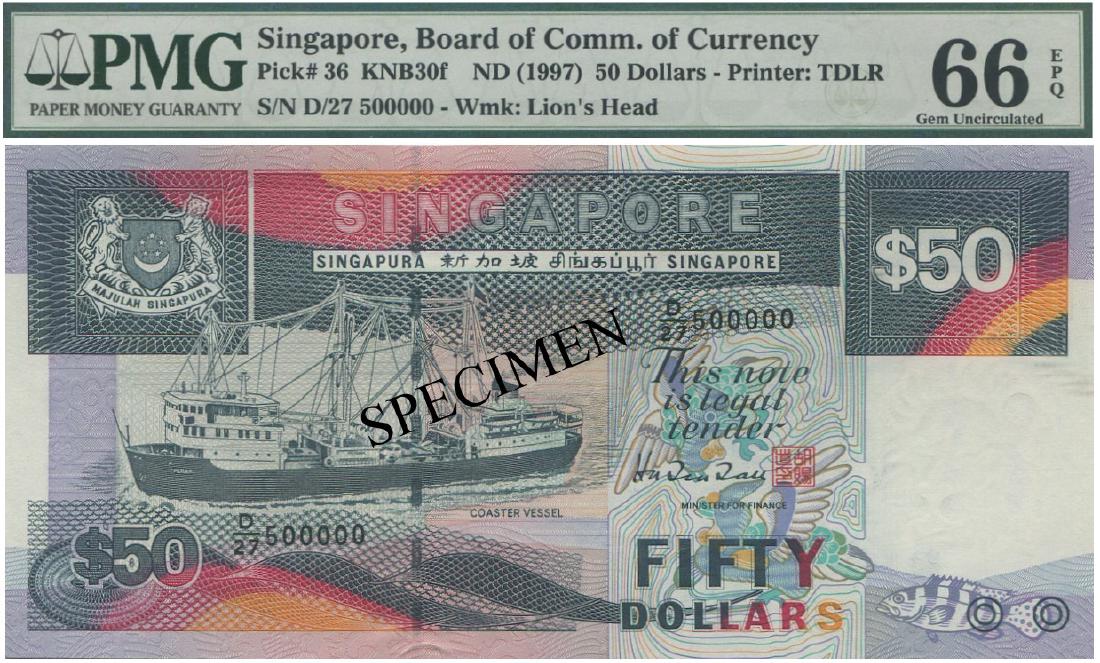 SG, Ship, $50, D/27 500000. PMG UNC 66 EPQ (1 of 1)