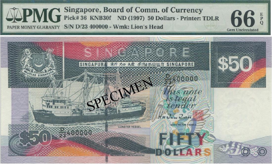 SG, Ship, $50, D/23 400000. PMG UNC 66 EPQ (1 of 1)