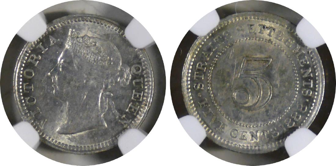 Straits Settlements, 1888, Silver 5c. NGC AU 58 (1 of 1)