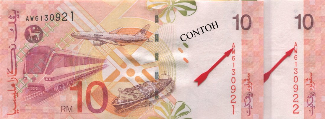 MY, 9th series RM 10, first prefix, consecutive pair. (1 of 1)