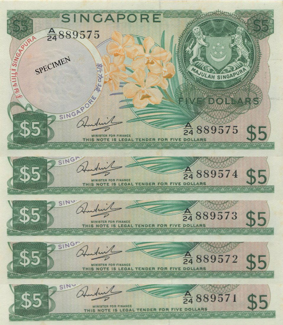 SG, Orchids series, $5, running 5pcs, HSS. EF/AU (1 of 1)