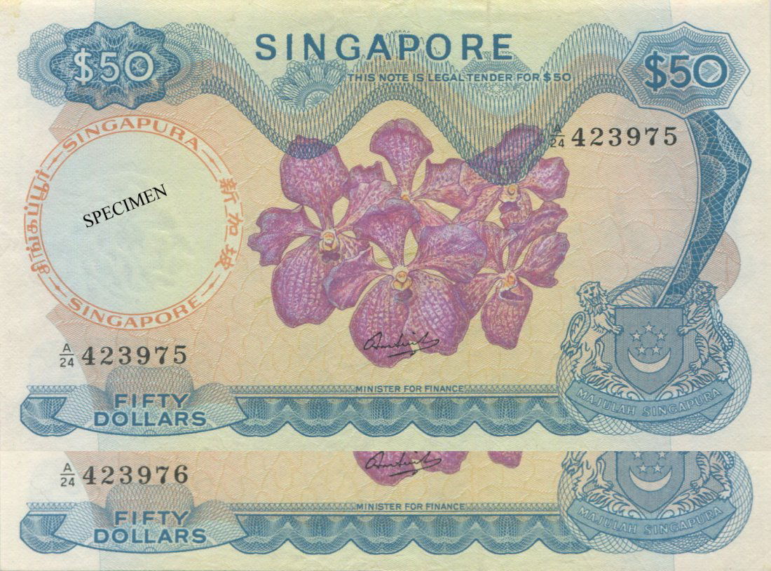 SG, Orchid, $50, HSS w/o seal, consec pair AU (1 of 1)