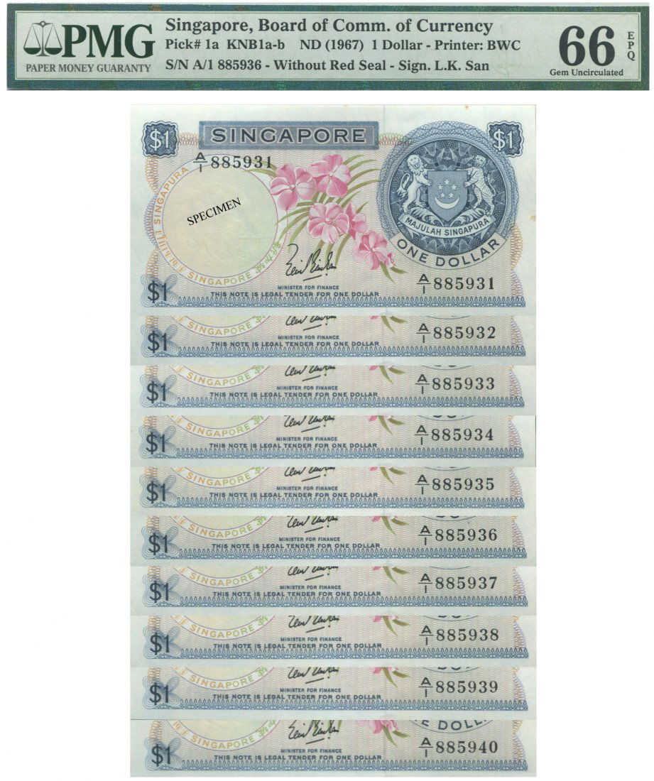 SG, Orchids, $1, A/1,  LKS, consec 10pcs (1 of 1)