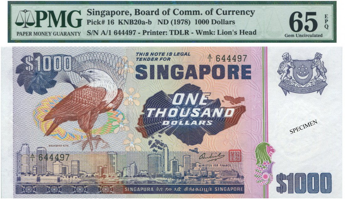SG, Bird series, $1000, A/1 644497.  PMG UNC 65 EPQ (1 of 1)