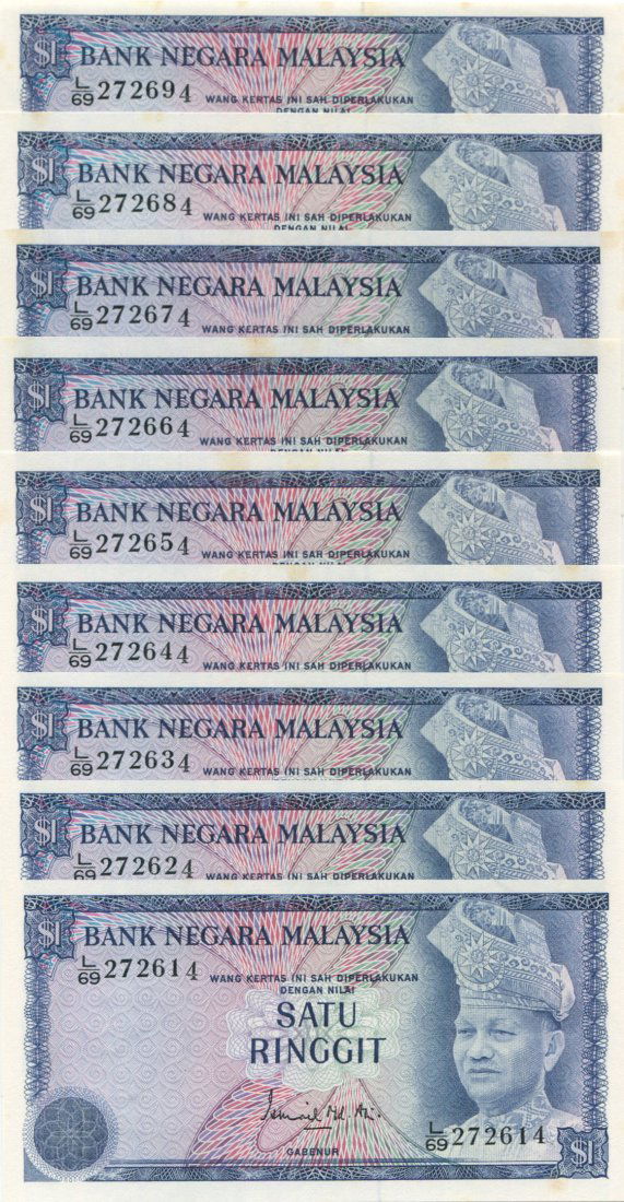 MY, 3rd series, RM 1, Error. 9pcs, AU/UNC (1 of 1)