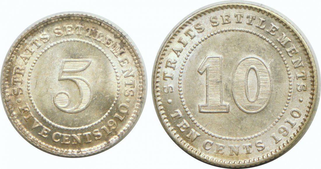 1910, Silver 5c and 10c. AU-UNC. 2pcs (1 of 1)