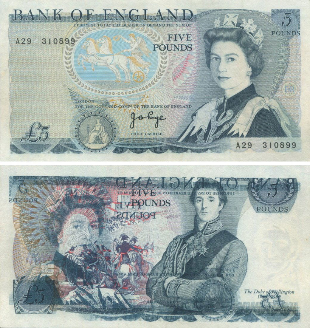 GB, 1973, 5 Pounds, printing error. AU (1 of 1)